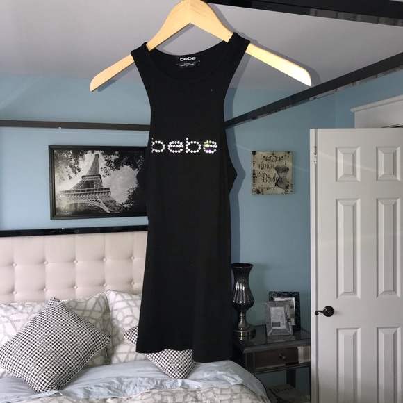 bebe Tops Euc Bebe Highneck Tank Top Rhinestones Softrare Poshmark